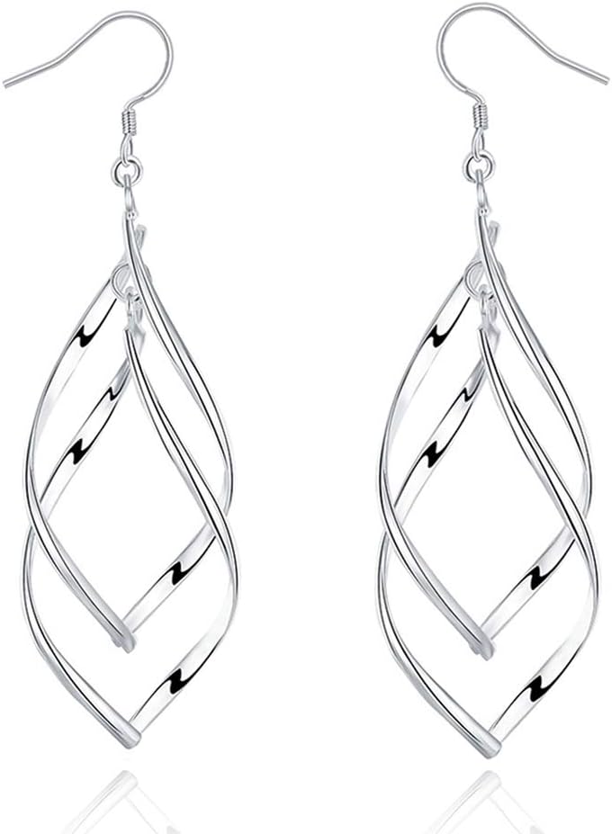 ARMRAFashion Classic Silver Double Wave Loops Tassels Earrings