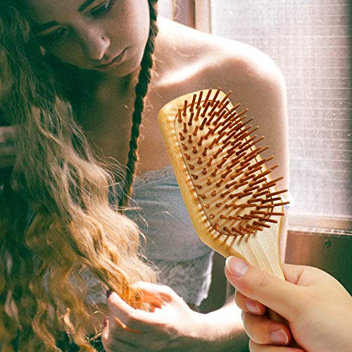 BFWood Bamboo Paddle Hairbrush with Bamboo Bristles for Massaging Scalp and Tail Comb Black Carbon Fiber