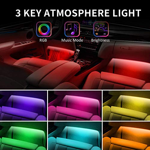 Auto LED Innenbeleuchtung , Mehrfarbige RGB Auto Atmosphärenlicht mit APP ,4pcs Streifen mit 48Led ,Wasserdicht ,Auto Fußraum Beleuchtungsstreifen Kit mit Zigarettenanzünder DC 12V