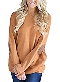 FARYSAYS Women's Casual Loose Long Sleeve Crewneck Elbow Patch Sweatshirt Tunic Tops