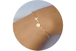 HISTOCK Cross Bracelet for Women Dainty Cross Bracelet with Initials Gold Link Chain Bracelets Christian Gifts for Women Teens Easter Baptism Religious Jewelry