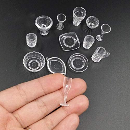 WSSROGY 1:12 Miniature 26pcs Clear Dishes/Cups/Bowls Set Dollhouse Kitchen Timeless Miniatures Accessories