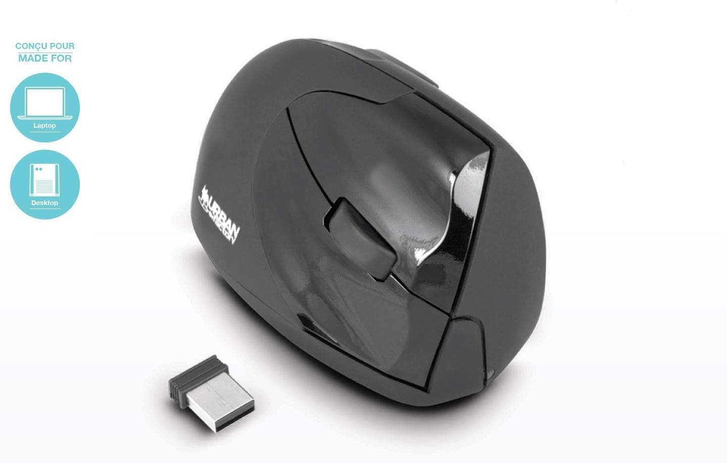 URBAN FACTORY EMR20UF ERGO MOUSE 1600 DPI WIRELESS RIGHTHANDER - (Mice & Pointing Devices Mouse), schwarz/grau - Image 4