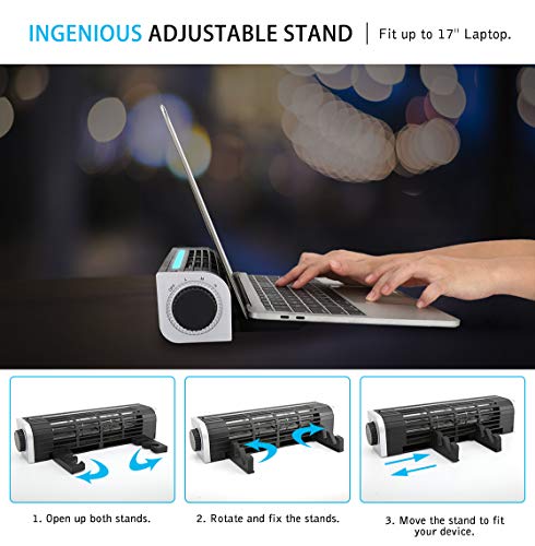 MoKo Laptop Cooler, Cross-Flow Cooling Fan Pad Silent Laptop Radiator with RGB Light, Adjustable Stand and Wind Speed, Turbine Fan Cooler for Laptop, Tablet and Phone, Desktop Fan - Black + Silver