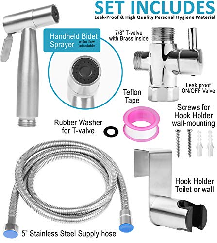 Greenco Handheld Bidet Sprayer Attachment, Stainless Steel Brushed Nickel Design, for Personal Hygiene, Feminine, Cloth… - Image 2