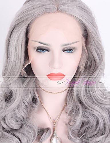 Tripal Hairs Synthetic Wig Silver Gray Medium Length Wavy Lace Front Wig Glueless Heat Resistant Hairs Replacement Wig