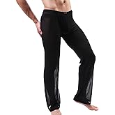 GENEMEN Mens Mesh See Through Pants Sexy Pajamas Bottoms Sheer Lounge Pants Summer Cool