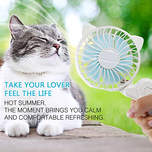 Portable Fan Battery Operated Mini handheld Fan Small Personal Foldable fans Quiet Rechargeable Fan Usb Charger Desk Fan Cute Cat Design for Women Kids Outdoor Travel Camping Office Home (white) - Thumbnail 2