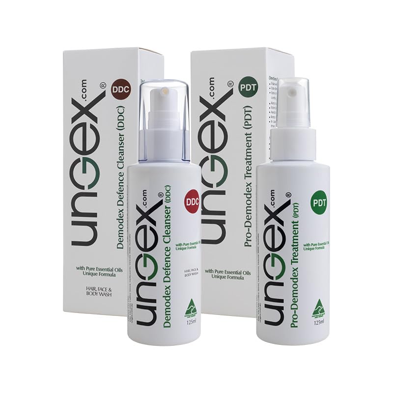 Demodicosis Treatment | Demodex Defence Cleanser and Pro-Demodex Mite Treatment | Eliminates Demodex on Skin | Ungex Solution for Acne Rosacea and Itchy Skin | Premium Kit A2-i 2in1
