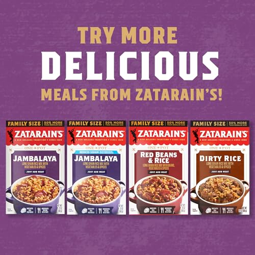 ZATARAIN’S RICE MIX, JAMBALAYA, FAMILY SIZE, LONG GRAIN RICE WITH ONIONS, BELL PEPPERS, GARLIC, PAPRIKA, AND RED PEPPERS, JUST ADD MEAT FOR EASY-PREP, NEW ORLEANS STYLE RICE MEAL, 12 OZ