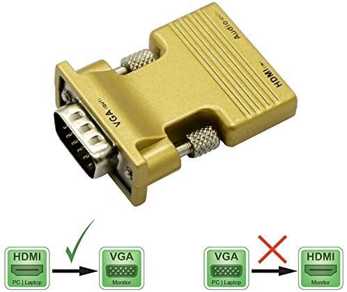 WEIAY1080P HDMI to VGA Adapter HDMI Female to VGA Male Video Converter Adapter with Audio for PC Laptop Power-Free Projector, HDTV, PS3, Xbox STB - Gold