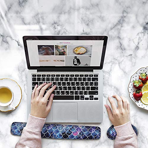 WIRESTER Keyboard Wrist Rest Pad with Mouse Wrist Rest for Home and Office - Mosaic Mermaid Scale - Thumbnail 3