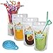 120 Pcs Zipper Plastic Pouches Drink Bags, Heavy Duty Hand-Held Translucent Frosted Reclosable Stand-up Bag 2.4" Bottom Gusset with 120 pcs Straws & Funnel Included primary