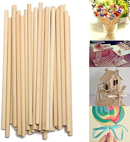 BAAQII 100pcs 150mm Round Wooden Lollipop Lolly Sticks Cake Dowel for DIY Food Craft
