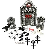 Halloween Haunters 24 Piece Scary Graveyard Tombstone & Skull Prop Decoration Kit Set - 22