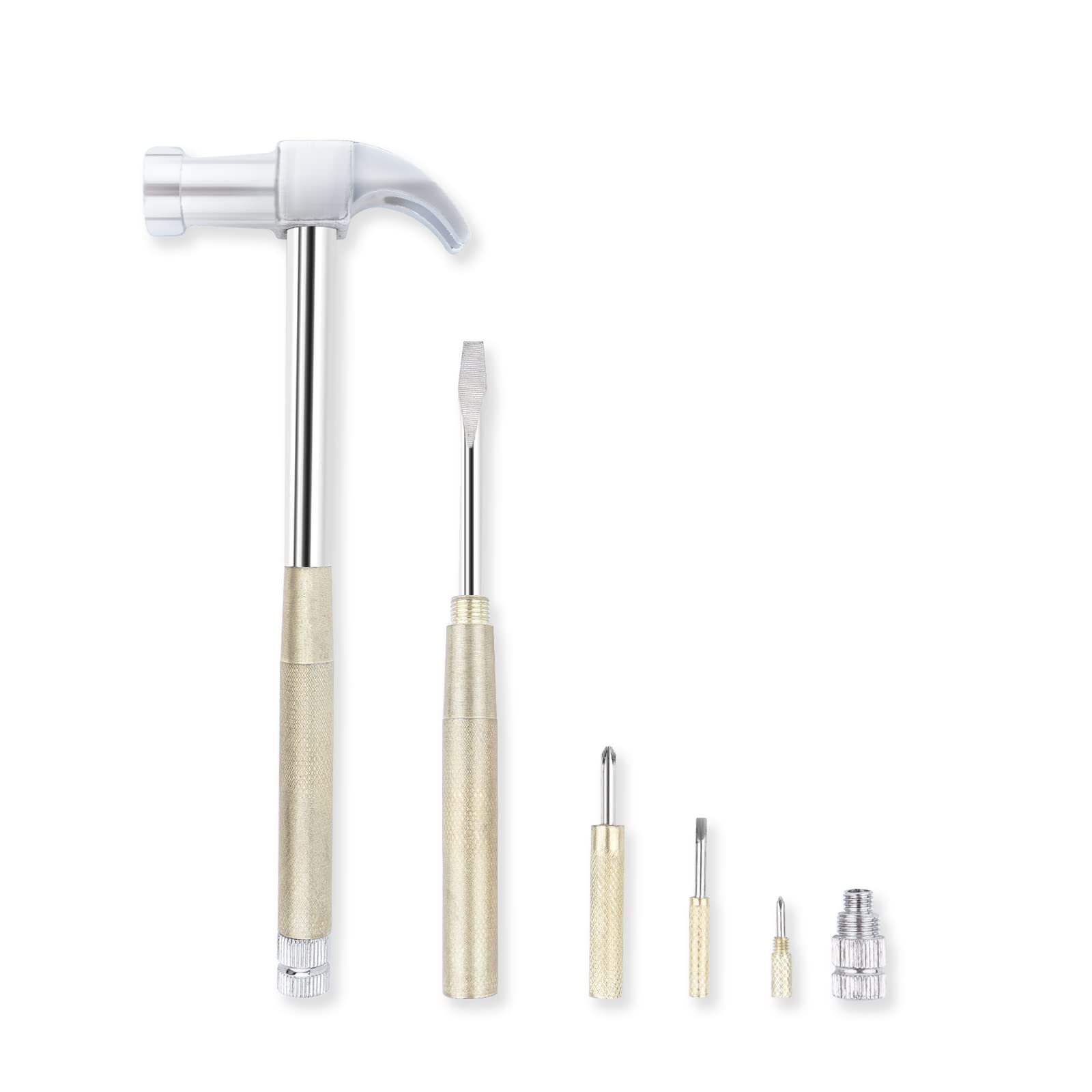 6 in 1 Hammer & Screwdriver Tool Multitool Set Claw Hammer with Anti-Slip Grip Handle Slotted/Flat Head Phillips Screwdriver Nail Puller Best Gift for Family Friends Colleagues (Silver Yellow)
