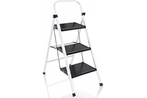 HWYDZ 3 Step Ladder, Step Stool Folding with Handrails for Adults 3 Steps for Home Kitchen Foldable, Heavy Duty Iron Stepladder, Aluminum Anti-Slip Pedal + Alloy Steel Stand, 500 lbs Capacity, White
