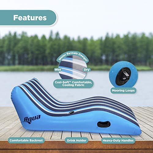 Aqua Ultra Comfort Recliner Lounge, One 1-Person, Heavy Duty, X-Large, Lounge Pool Float, Navy/White Stripe