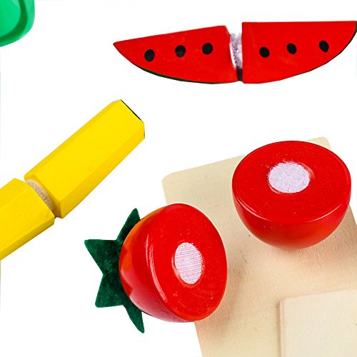 Youtop 29pcs Wooden Cutting Fruits and Vegetables Toy Playset Pretend Play for Kids w/ Storage - Thumbnail 3