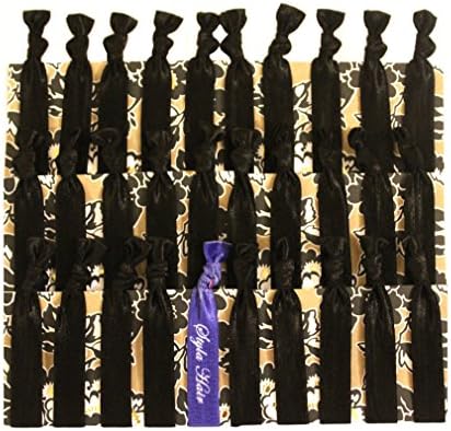 Premium Styla Hair No Crease Ribbon Hair Ties - All Black 30 Ties - Ouchless No Damage or Tug Creaseless Elastic Ponytail Holders - Hair Accessories