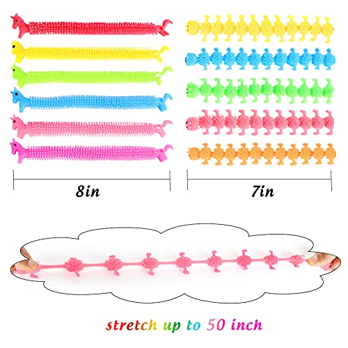 AMOR PRESENT Stretchy String Fidget Toys, 12PCS Sensory Fidget Worm Stretch Toys for Kids Toddlers Adults with ADD ADHD, Autism Monkey Noodle Fidget for Stress Relief Anti Anxiety