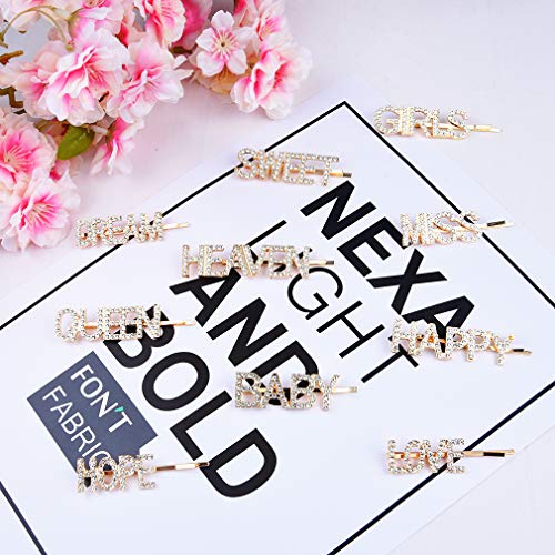 10PCS Word Hair Clip Letter Bobby Pins Sparkly Gold Barrettes Bling Handmade Luxury Crystal Hair Jewellery Headwear Accessories for Women Girls