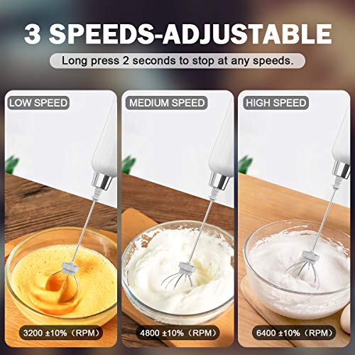 CAVN Rechargeable Milk Frother Handheld Electric Coffee Frother, 1500 mAh Battery Drink Egg Mixer with 2 Stainless Steel Whisks for Cappuccino Bulletproof Coffee Frappe Latte Hot Chocolates (White)