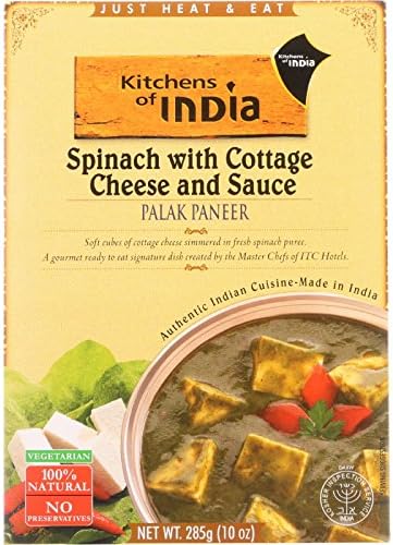 Kitchen Of India Dinner - Spinach with Cottage Cheese and Sauce - Palak Paneer - 10 oz - case of 6