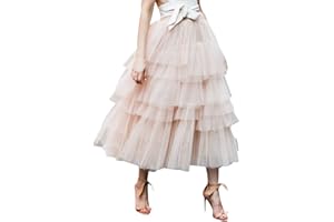 CHICWISH Women's Nude Pink/Black Tiered Layered Mesh Ballet Prom Party Tulle Tutu A-line Midi Skirt