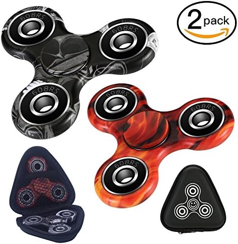 2 Pack of Hand Fidget Spinners, Smooth &amp; Quiet &amp; Fast &amp; Balanced Ceramic Bearing and Durable Fidget Spinner, Passed Drop Test. (Flame Red and Ghost Black)