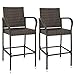 SUPER DEAL Upgraded Wicker Bar Stool Chairs Outdoor Backyard Rattan Chair w/Iron Frame, Armrest and Footrest (4)