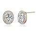 SBLING 18K Rose Gold Plated AAAA Cubic Zirconia Oval Halo Stud Earrings (1.90 cttw; White Clear)