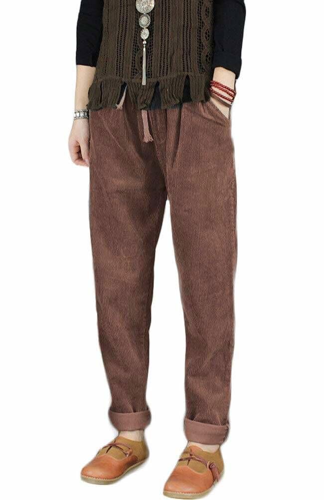 Minibee Women's Casual Corduroy Pants Comfy Pull on