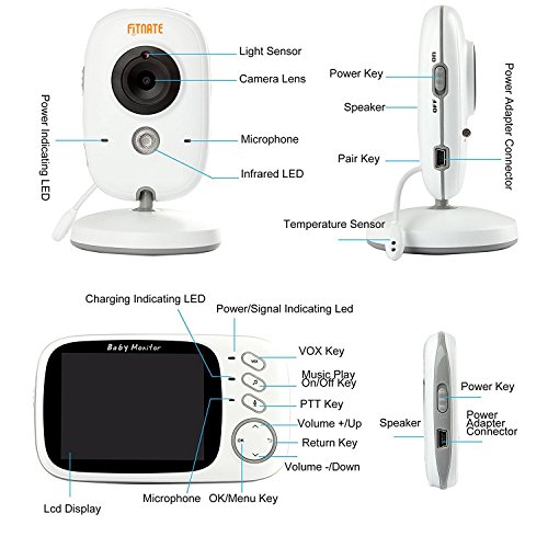 FITNATE Video Baby Monitor with 3.4inch LCD Display Wireless Digital Camera Night Vision Temperature Monitoring 2 Way Talkback System, Built-in 8 Remote Lullabies Long Range and High Capacity Battery - Thumbnail 6