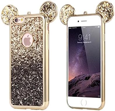 iPhone 6 6s Case, iphone 6 colour case,Lovely Animal 3D glitter bling Mouse Ears with sparkly glitter soft rubber Case for Apple iphone 6 by RoseTag (Gold/Black)
