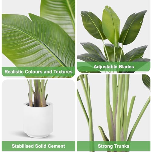 ZEEOZE Artificial Plant Bird of Paradise 150 cm Decorative Artificial Plants with 10 Banana Leaves, Large Indoor Artificial Plant with White Pot for Home Decoration Living Room Home Room Decor
