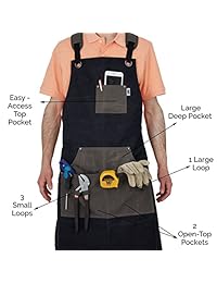 Delantal de trabajo para hombres y mujeres de Rhino premium   Lienzo encerado resistente   varios bolsillos de herramientas   Ajustable tamaño unisex   para carpintería, pintura, manualidades, cocinas y bartenders
