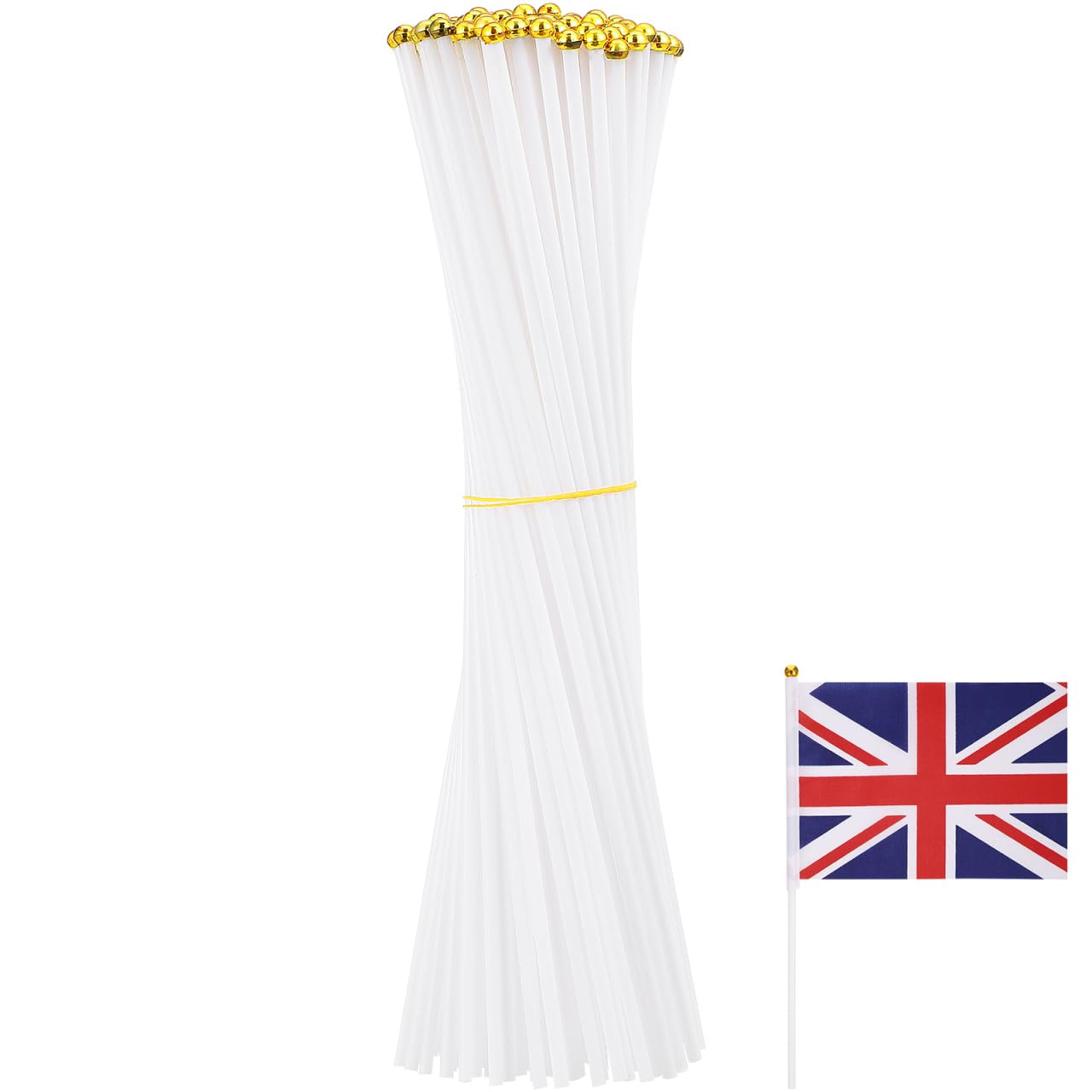 Didiseaon 100pcs Flags Sticks: Small Hand Held Pole with Top 38cm Plastic flagpole for DIY Mini Pride Handheld Flags Festival Decor for Table Advertising Party Decorations (White)