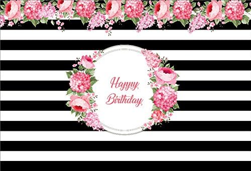 Yeele 5x3ft Baby Birthday Backdrop Watercolor Flowers Black And White Stripe Photography Background For Picture Party Banner Decor Girl Boy Kids Newborn Portrait Photo Booth Shooting Studio Props