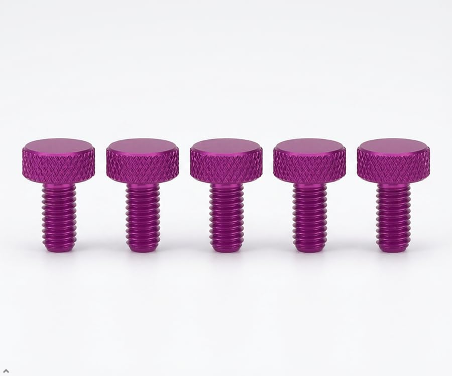 PrecisionGeek® M6 × 10 mm Thumb Screws – Purple Anodised Aluminium – Knurled Head – Lightweight Hand Tightening Screws for Electronics, PC Builds, Enclosures & DIY Projects – Set of 5 — image 1