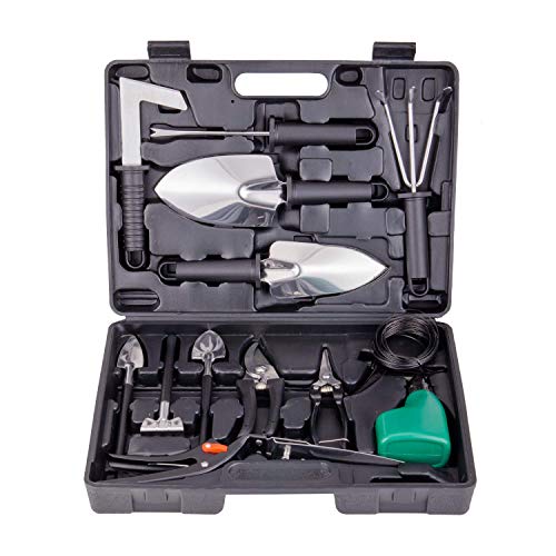 BNCHI Gardening Tools Set,14 Pieces Stainless Steel Garden Hand Tool, Gardening Gifts for Women,Men,Gardener (14 Pieces-Black)