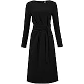 Hobemty Women's Knee Length Pencil Dress Long Sleeve Tie Waist Church Work Sheath Dresses