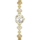 FANMIS Elegant Hollow Four Leaf Clover Womens Bracelet Gold Tone Watch Waterproof Luxury Diamond Dress Ladies' Bracelet Watch Four Leaf Clover Design Ladies' Timepiece