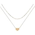 MEVECCO Layered Heart Necklace Pendant Handmade 18k Gold Plated Dainty Gold Choker Arrow Bar Layering Long Necklace for Women