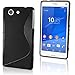 iGadgitz S Line Wave Black Glossy TPU Gel Skin Case Cover for Sony Xperia Z3 Compact D5803 D5833 + Screen Protector