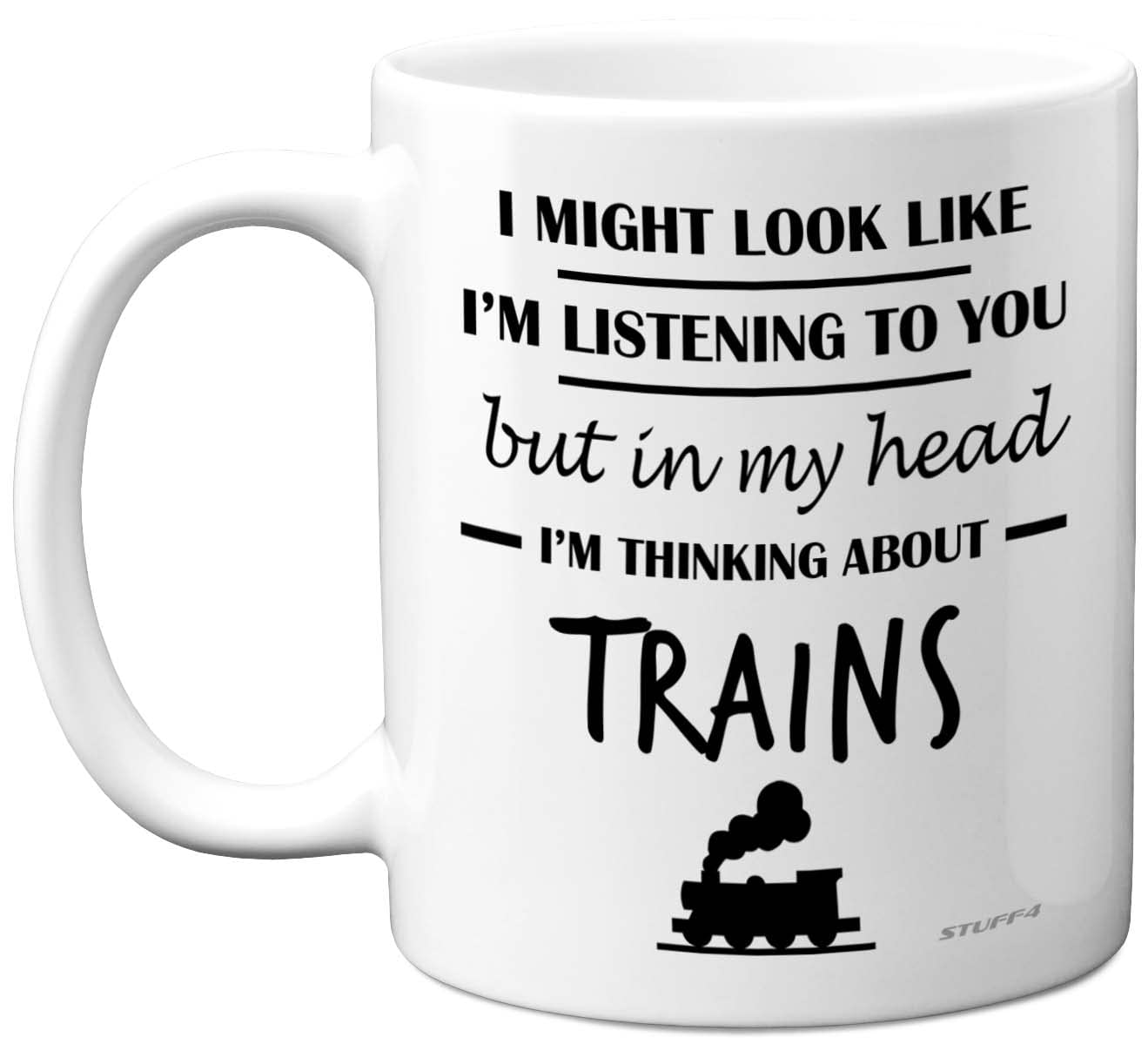 Stuff4 Steam Train Gifts for Men - in My Head I'm Thinking About Trains Mug - Funny Gifts for Spotting Enthusiasts, Spotter 11oz Ceramic Dishwasher Safe Premium Mugs Novelty Cup — image 1