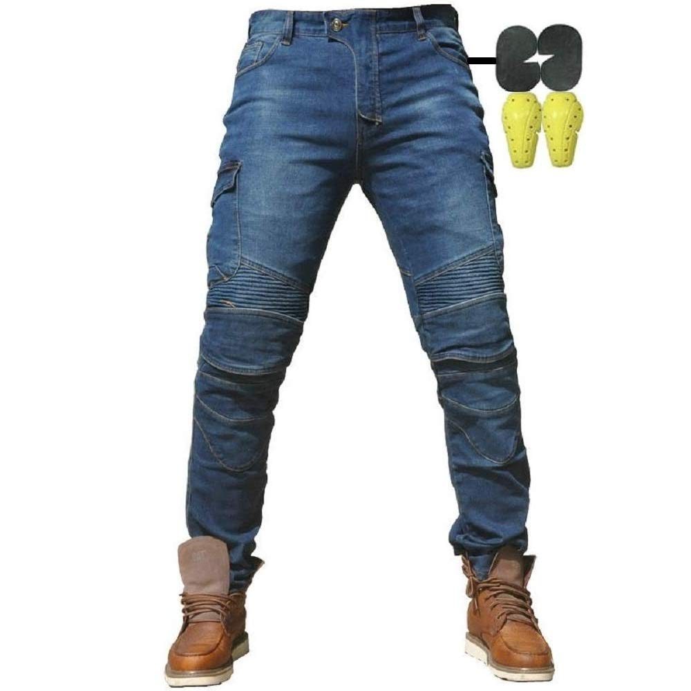 CBBI-WCCI Mens Motorcycle Jeans Motorbike Pants for Men Biker Pants Protective Motorcycle Trousers with 4X Protect Pads (Blue, XXL= 36W / 32L)