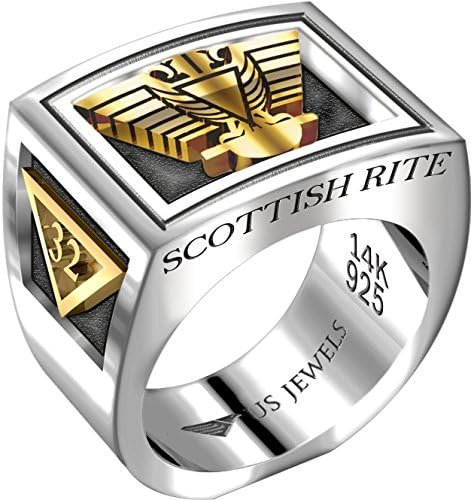 メンズツートンカラースコットランドrite 絶品 0 925スターリングシルバーと14 サイズ8から14 K黄色ゴールドfreemasonフリーメイソン リング