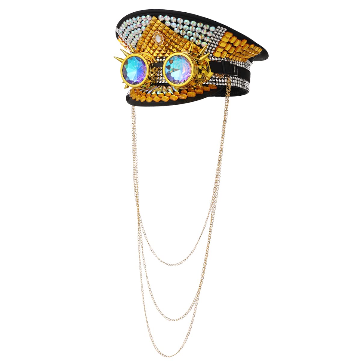 Photo 1 of GRACEART Women's Burning Man Sequin Hat Music Festival Military Captain Hats Steampunk Caps with Goggles