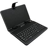 Fosmon Black Faux Leather Carrying Case with Built-In Keyboard & Stylus for 7" inch Tablets
